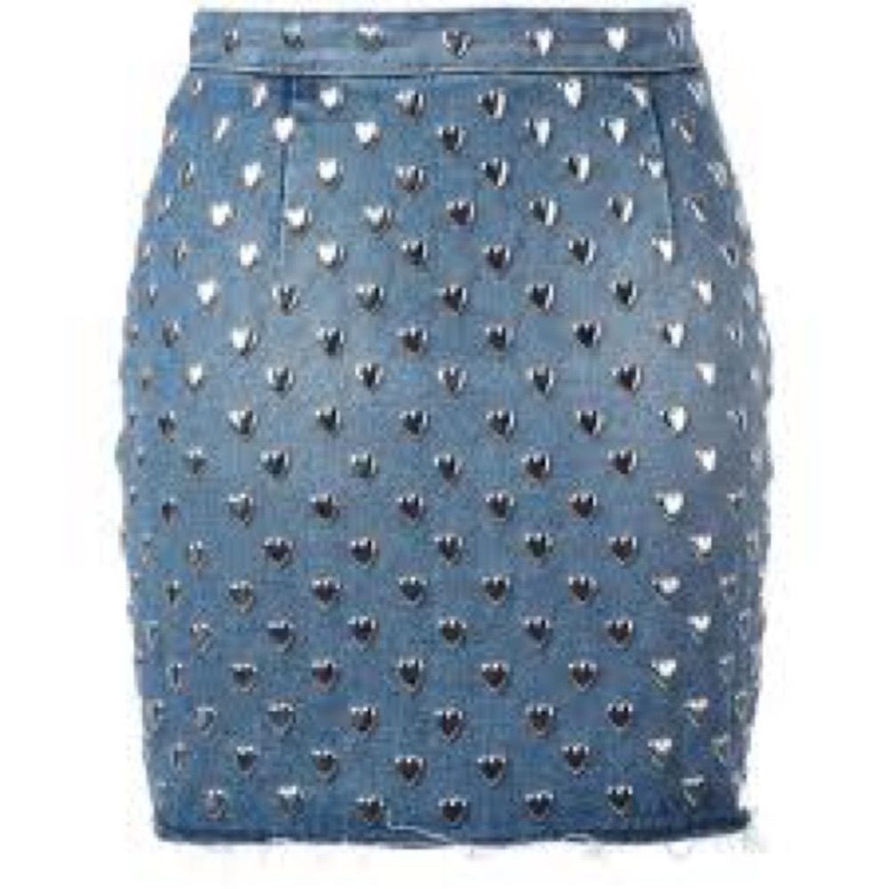 Saint Laurent Denim Mini Skirt with Metal Hearts Size 27